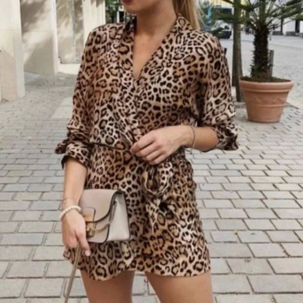 Zara Leopard Print Wrap Romper